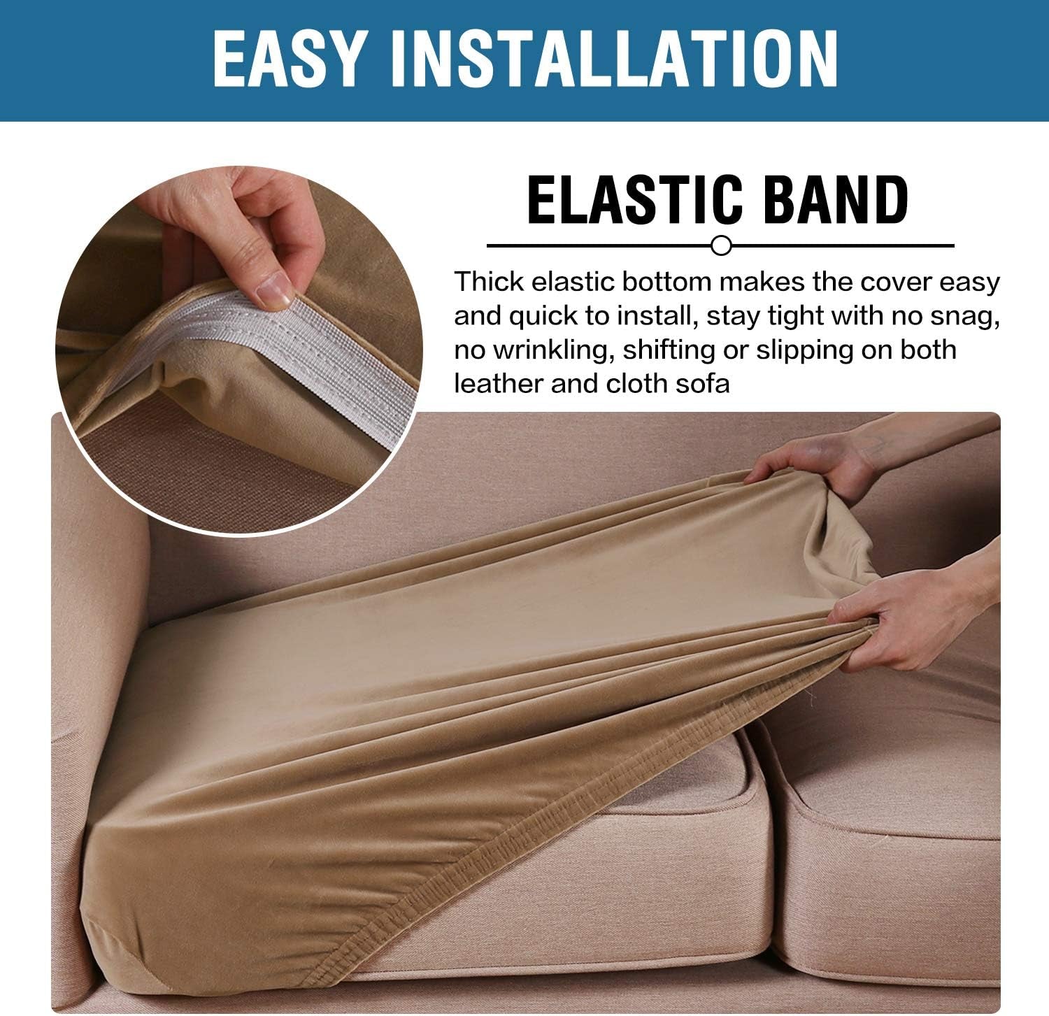 Velvet Stretch Couch Cushion Cover Plush Cushion Slipcover for Chair Loveseat Sofa Cushion Furniture Protector Seat Cushion Sofa Cover (3 Piece Sofa Cushion Covers, Camel)