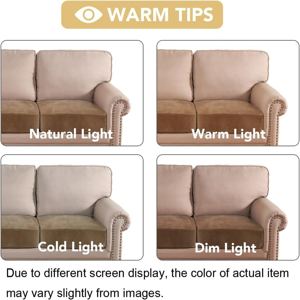 Velvet Stretch Couch Cushion Cover Plush Cushion Slipcover for Chair Loveseat Sofa Cushion Furniture Protector Seat Cushion Sofa Cover (3 Piece Sofa Cushion Covers, Camel)