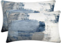 Lumbar Throw Pillow Covers,Pack of 2 Soft Velvet Decorative Cushion Cover for Sofa Bedroom Car (12X20 Inch, Blue and Grey)