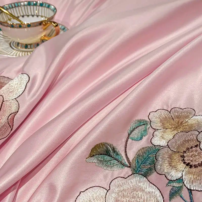 Green Satin Embroidered Luxury Bedding Set