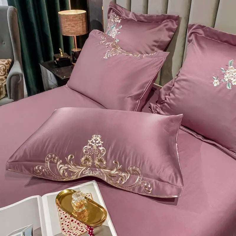 Green Satin Embroidered Luxury Bedding Set