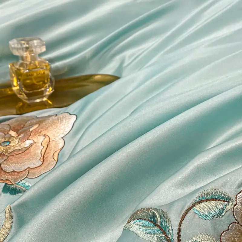 Green Satin Embroidered Luxury Bedding Set