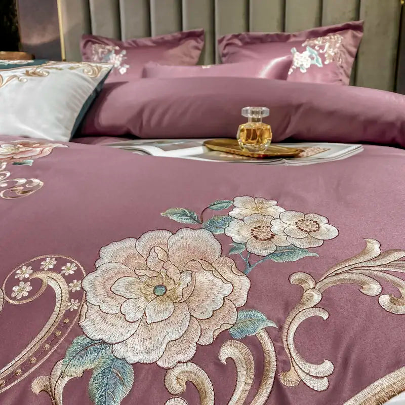 Green Satin Embroidered Luxury Bedding Set