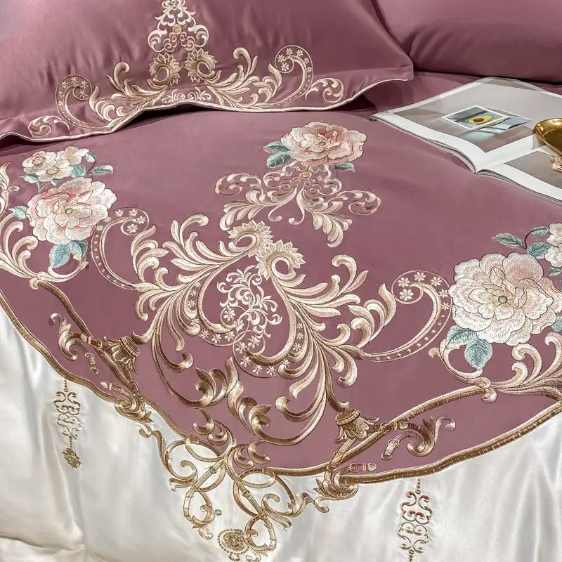 Green Satin Embroidered Luxury Bedding Set