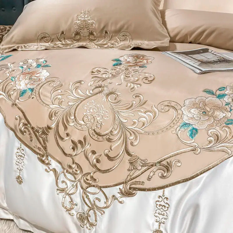 Green Satin Embroidered Luxury Bedding Set