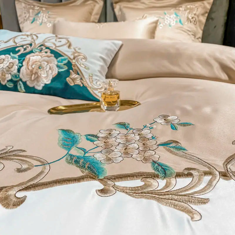 Green Satin Embroidered Luxury Bedding Set