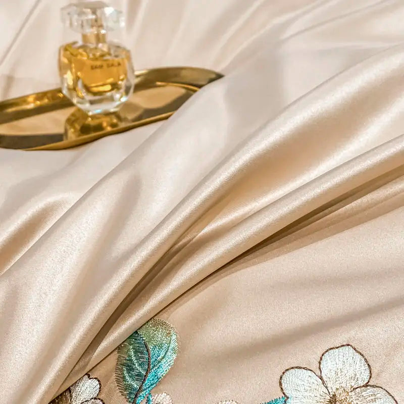 Green Satin Embroidered Luxury Bedding Set