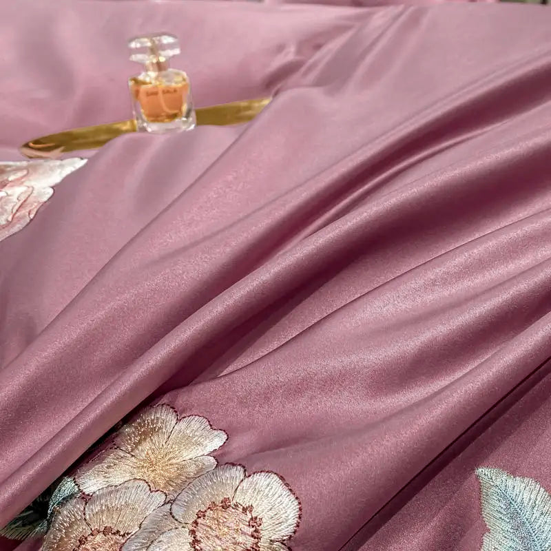 Green Satin Embroidered Luxury Bedding Set