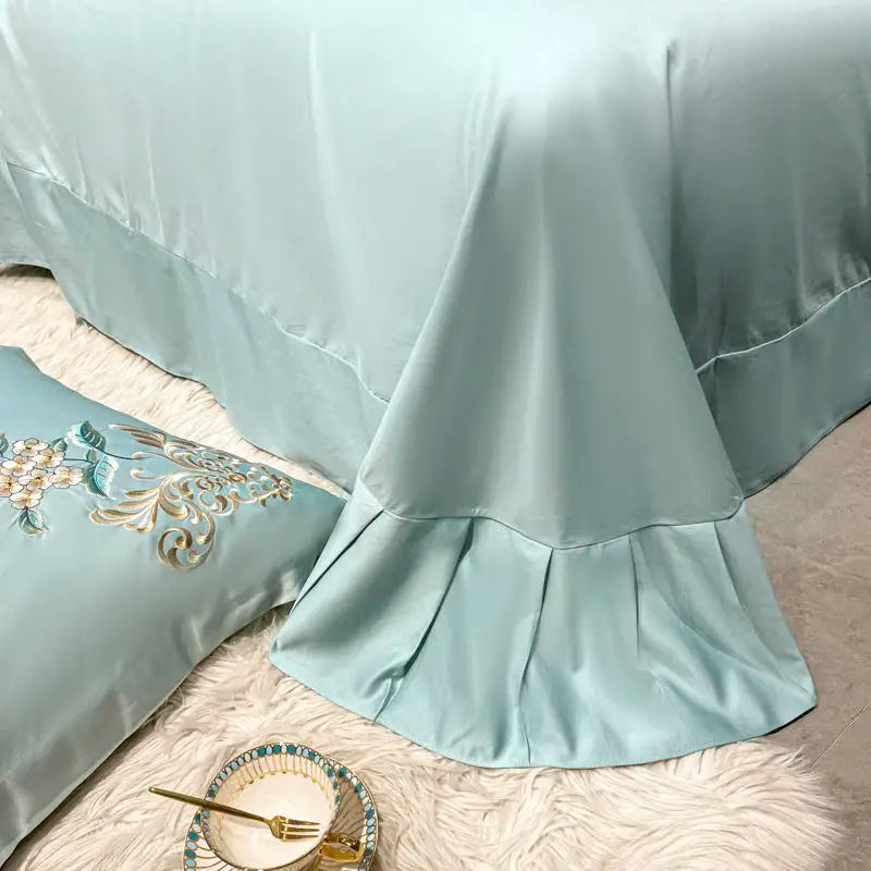 Green Satin Embroidered Luxury Bedding Set