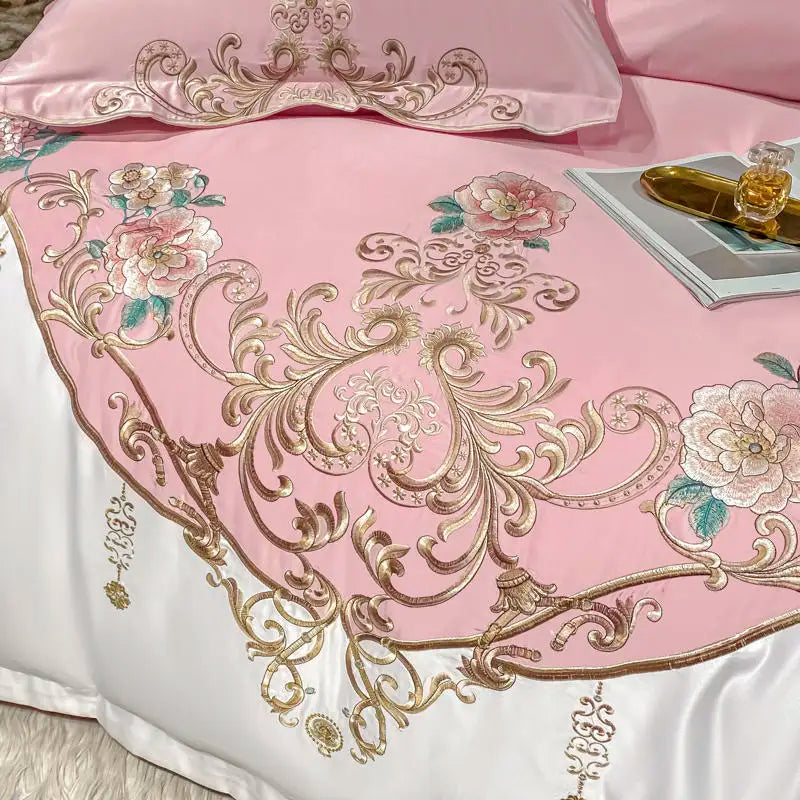 Green Satin Embroidered Luxury Bedding Set