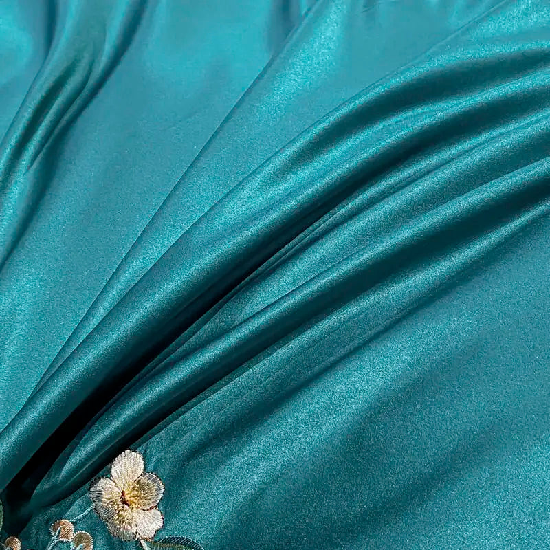 Green Satin Embroidered Luxury Bedding Set