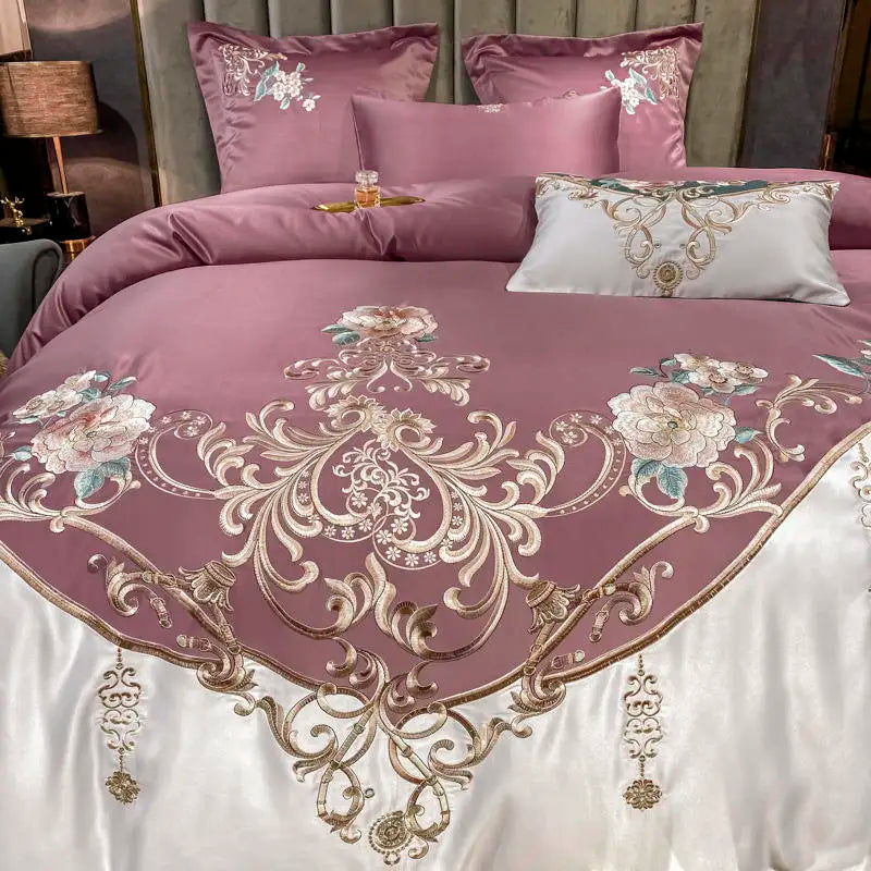 Green Satin Embroidered Luxury Bedding Set