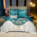 Green Satin Embroidered Luxury Bedding Set