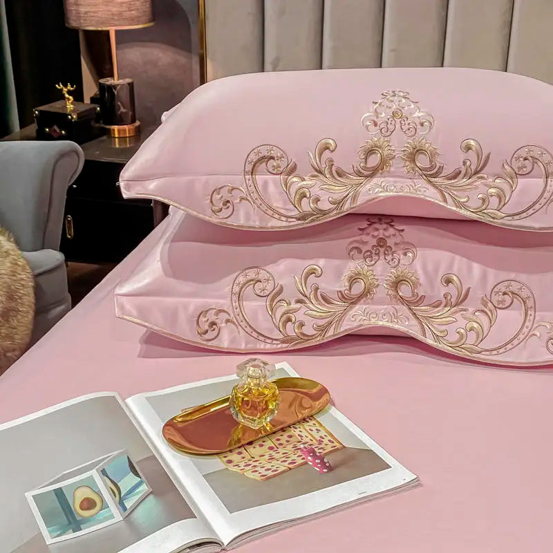 Green Satin Embroidered Luxury Bedding Set