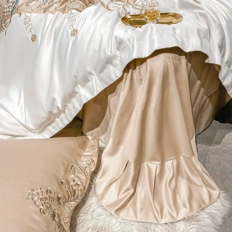 Green Satin Embroidered Luxury Bedding Set