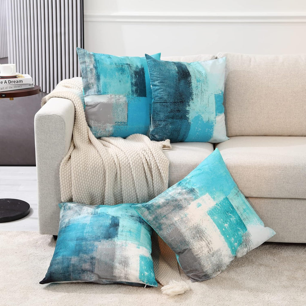 Teal Throw Pillow Cover,Pack of 4 Soft Velvet Decorative Cushion Cover for Sofa Bedroom Living Room (18X18 Inch,Teal)