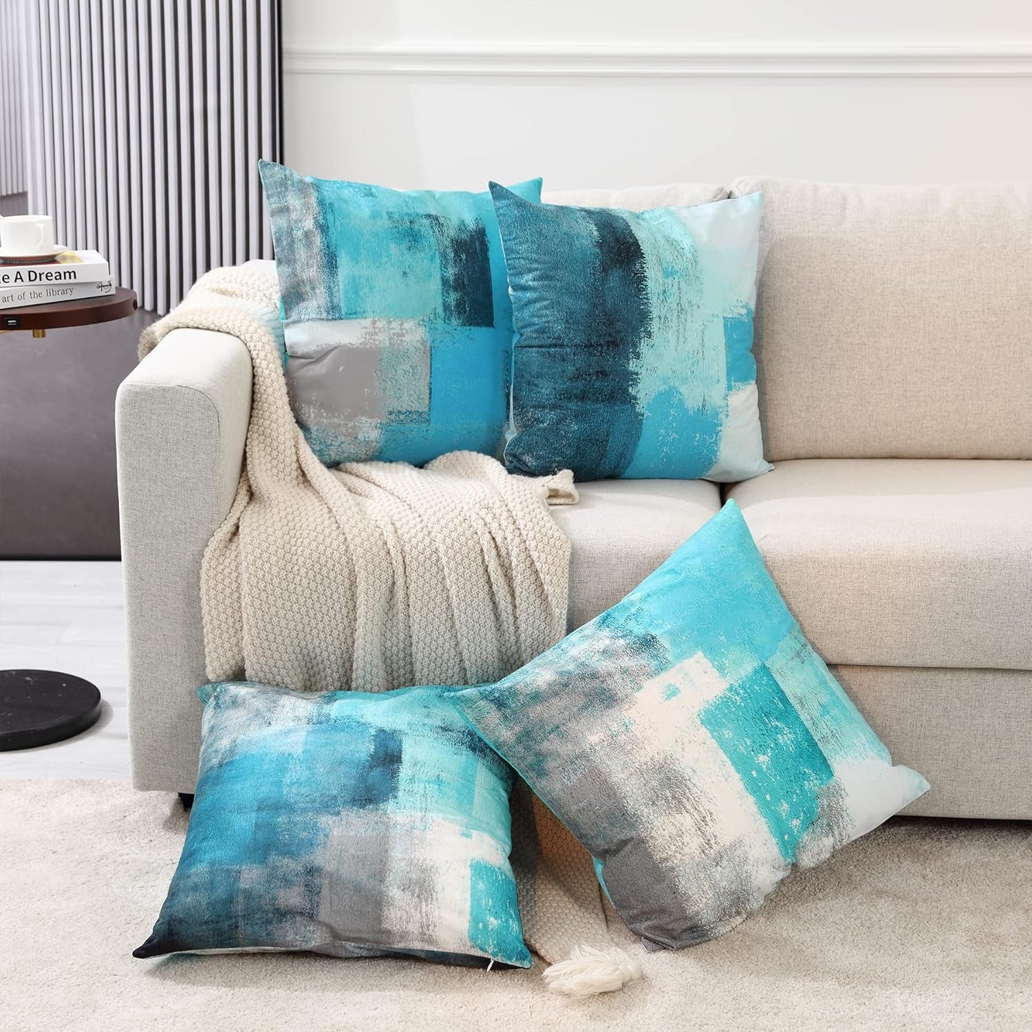 Teal Throw Pillow Cover,Pack of 4 Soft Velvet Decorative Cushion Cover for Sofa Bedroom Living Room (18X18 Inch,Teal)