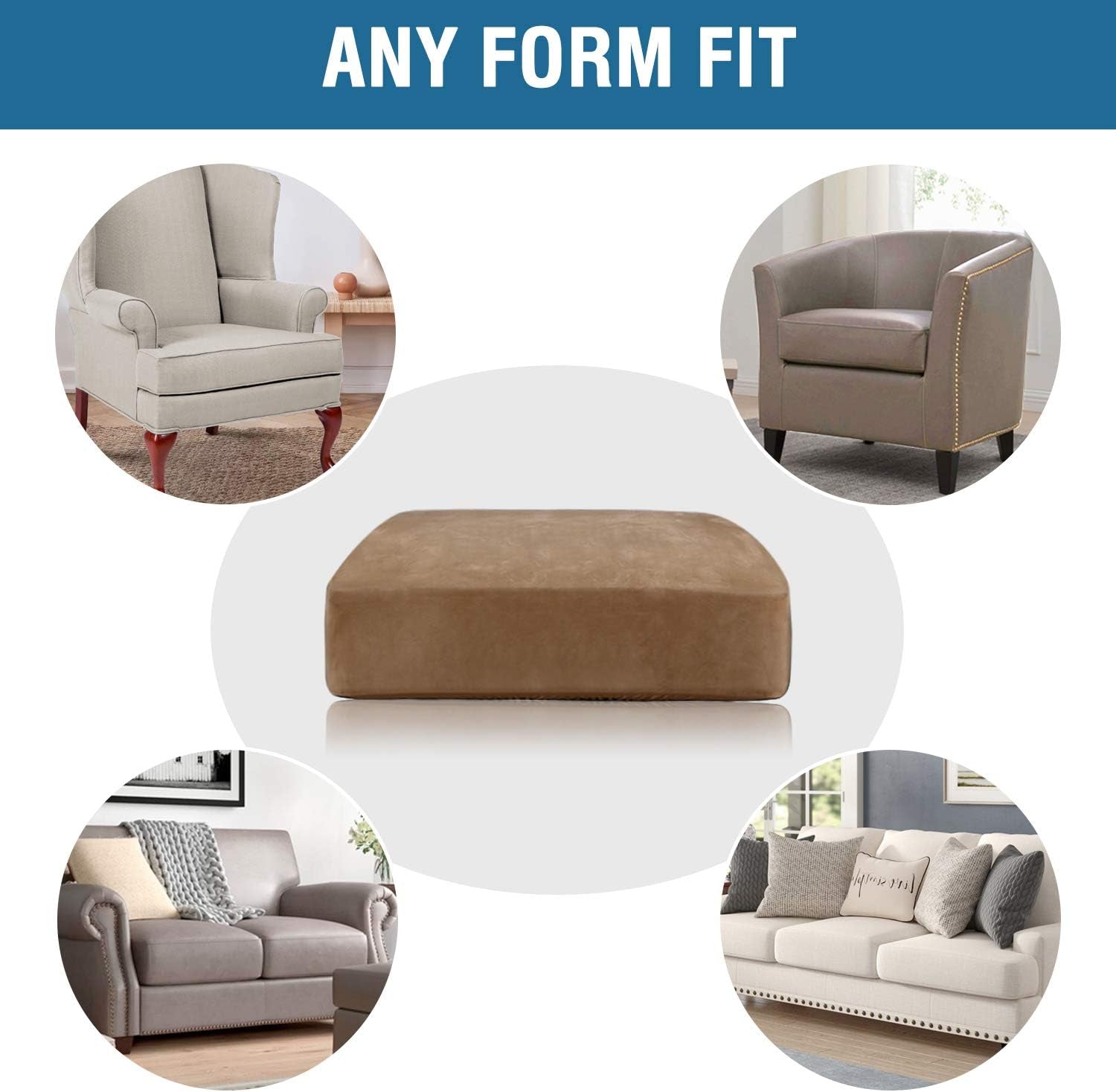 Velvet Stretch Couch Cushion Cover Plush Cushion Slipcover for Chair Loveseat Sofa Cushion Furniture Protector Seat Cushion Sofa Cover (3 Piece Sofa Cushion Covers, Camel)